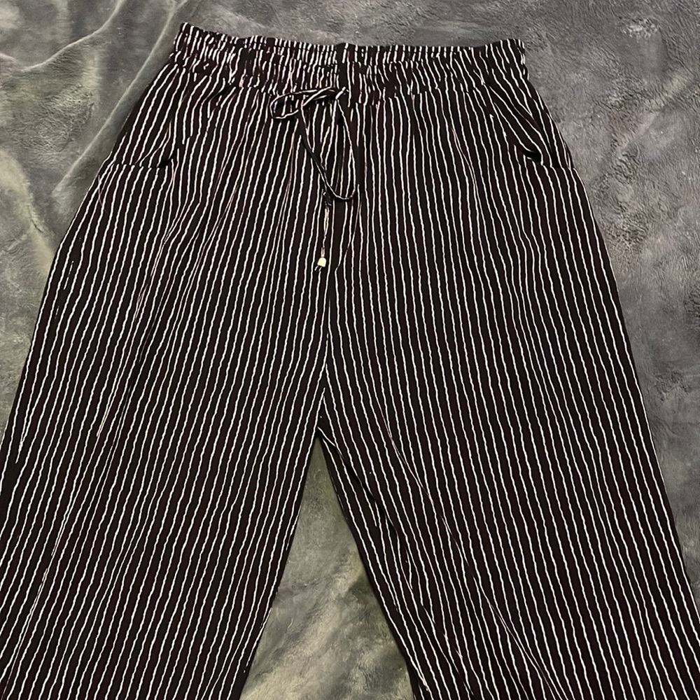 Loose Fitting Black and White Striped Pants, XL